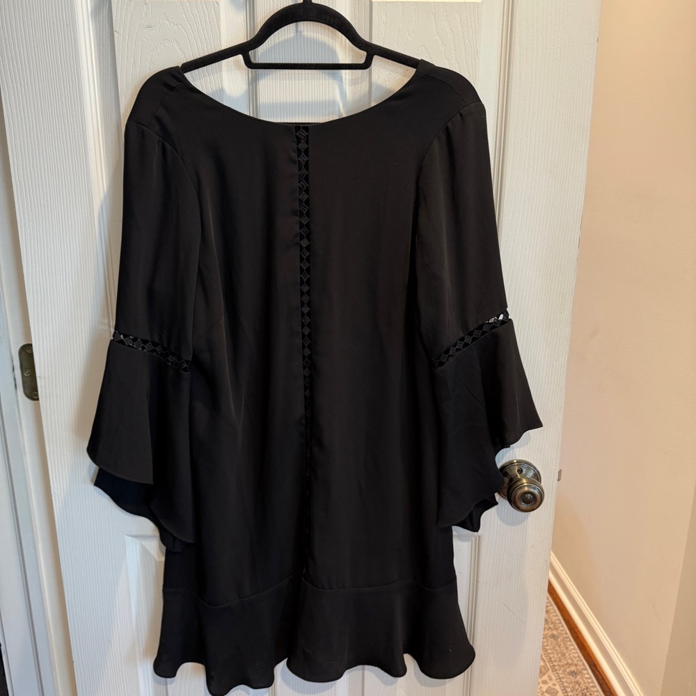 NWT White House Black Market Black Bell Sleeve Dress. Size 14 Petite.